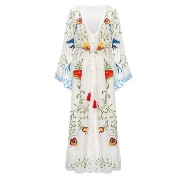 Fillyboo Strange Magic White Duster Dress with Colorful Embroidery - Picture 3 of 7